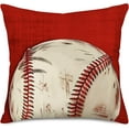 thumbnail image 1 of Softball Decorative Pillow Case Cotton Linen Vintage White Softball with Red Background Throw Pillow Covers Square Sport Personalized Cushion Cover for Couch 18x18 Inch (Softball 02), 1 of 4