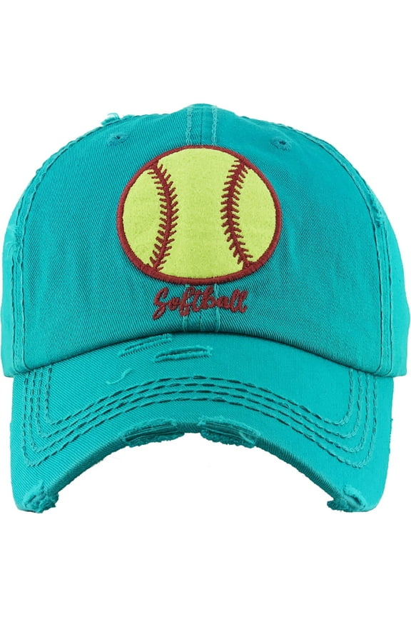 Softball Distressed Vintage Washed Baseball Cap Hat Womens Baseball