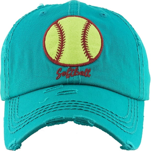 Softball Distressed Vintage Washed Baseball Cap Hat Womens Baseball