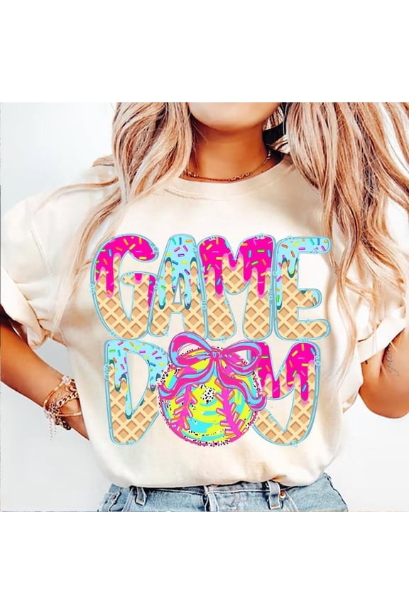 Softball Drip Game Day T-Shirt, Preppy Ice Cream Softball Tee, Softball Mama Dripping Shirt, Cute Game Day Softball Mom T-Shirt