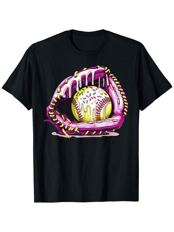 Softball Drip Ice Cream Sprinkles Softball Glove T-Shirt, T-Shirt for Kids Youth, 180gsm, 100% Cotton