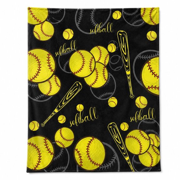 Softball Fleece Blanket, 280 GSM Polyester Throw for Couch, Game Day Gift