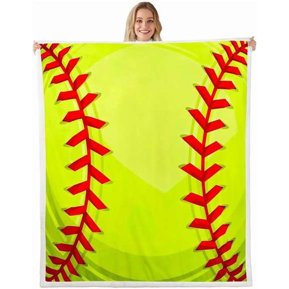 Softball Fleece Throw Blanket Gifts forball Lovers Sherpa Blanket Plush Fuzzy for Kids Boys Girls Room Decor Sports Game Bed Couch Chair Living Room Baby Yellow Red Microfiber 30" x 40"