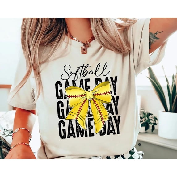 Softball Game Day T-Shirt, Vintage Softball Bow Distressed Lettering Design, Softball Season Sports Apparel, Comfort Colors Unisex Cotton T-Shirt, Size S-3XL