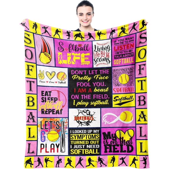 Softball Gifts Blanket 60"X50", Softball Gifts for Girls, Softball Gifts for Team, Softball Coach Gifts,Girls Softball Gifts,Softball Gifts for Women,Birthday Gifts for Softball Lover Teenager