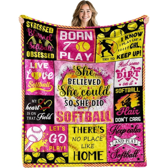 Softball Gifts, Girls Blanket, Softball Stuff, Softball Blanket, Softball Gifts for Girls, Softball Blankets for Girls, Softball Gifts for Girls 8-12 on Birthday Christmas Thanksgiving