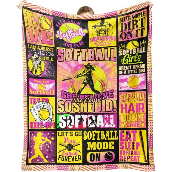 Softball Gifts, Softball Blanket for Girls, Sports Accessories for Teens Adults 60"x50"