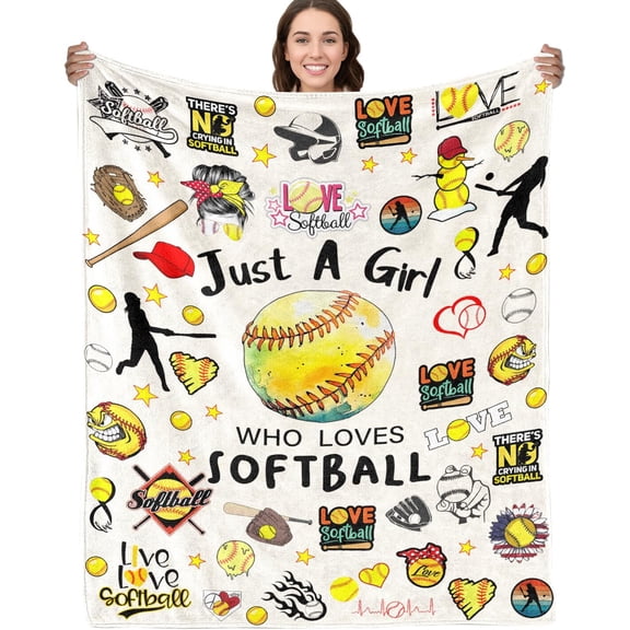 Softball Gifts Throw Blanket Softball Team Accesories for Girls Softballs Lover Player Gift Soft Flannel Throw Blanket 50"x60"