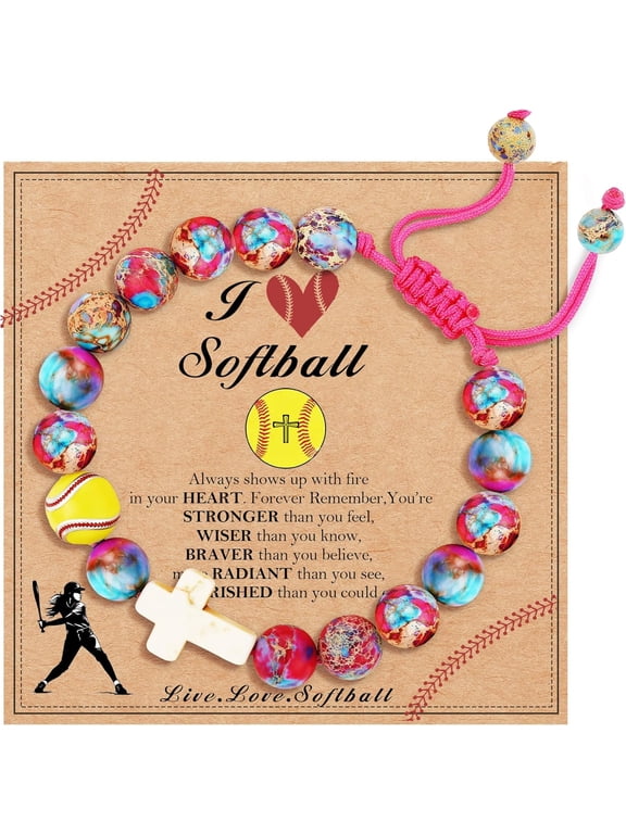 Softball Gifts for Team, Natural Stone Beaded Cross Bracelets Christian Religious Game Day Jewelry Gift for Girls Teens