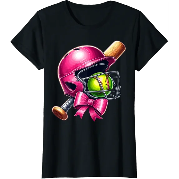 Softball Girl Coquette Bow Softball T-Shirt Size S-5XL