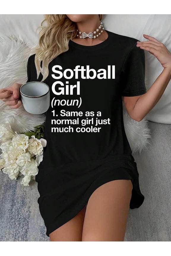 Softball Girl Definition Funny & Sassy Sports T-Shirt Dress Casual Summer Dress Everyday Outfit