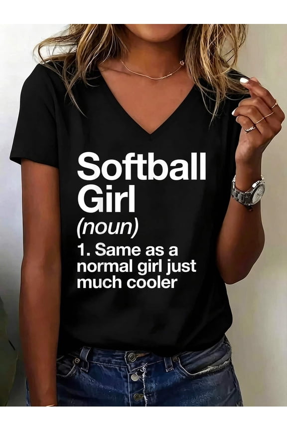 Softball Girl Definition Funny & Sassy Sports V Neck T-Shirt Cotton Women's V Neck Graphic Tee, Casual Short Sleeve Shirt,Vacation Outfit