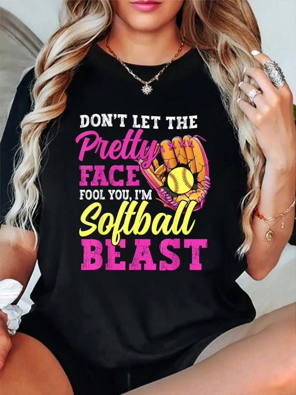 Softball Girl Pretty Face Funny Girls Softball Sport T-Shirt