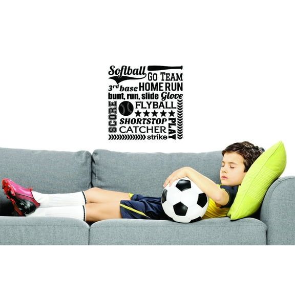 Softball Go Team 3rd Base Home Run Bunt Run Slide Score Strike Play Sign Quote Boy Girl Wall Decal Sticker Childrens Bedroom 18x18 Inches