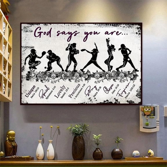 Softball God Says You Are Wall Art Print For Home Decor Living Room Bedroom Office