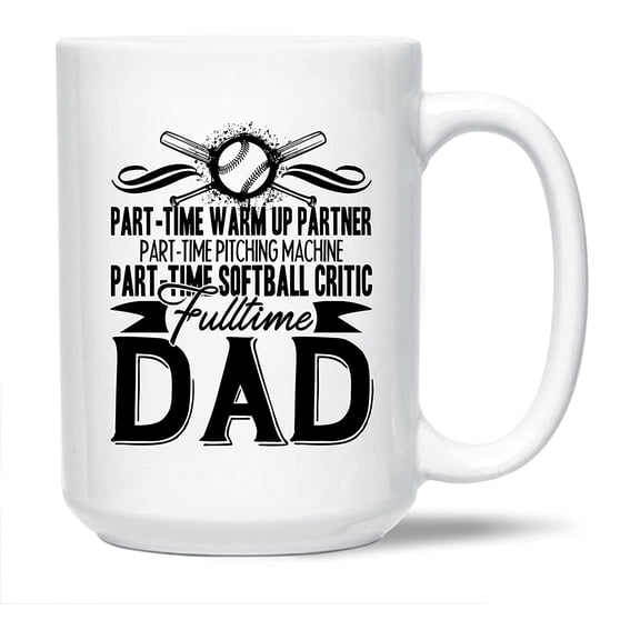 Softball Graphic Ceramic Coffee Mug, Part Time Softball Critic White Mug Cup, Softball Coffee Mug Cup Gift Ideas, Awesome Softball Porcelain Teacup 15 Oz.