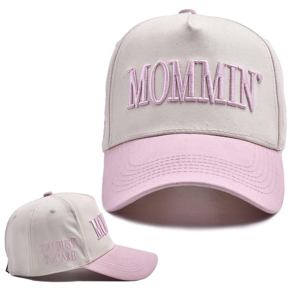 Softball Hat Women's Retro Two Tone Ponytail Trucker Hat, Embroidered Mommin Adjustable Baseball Cap for Women Pink