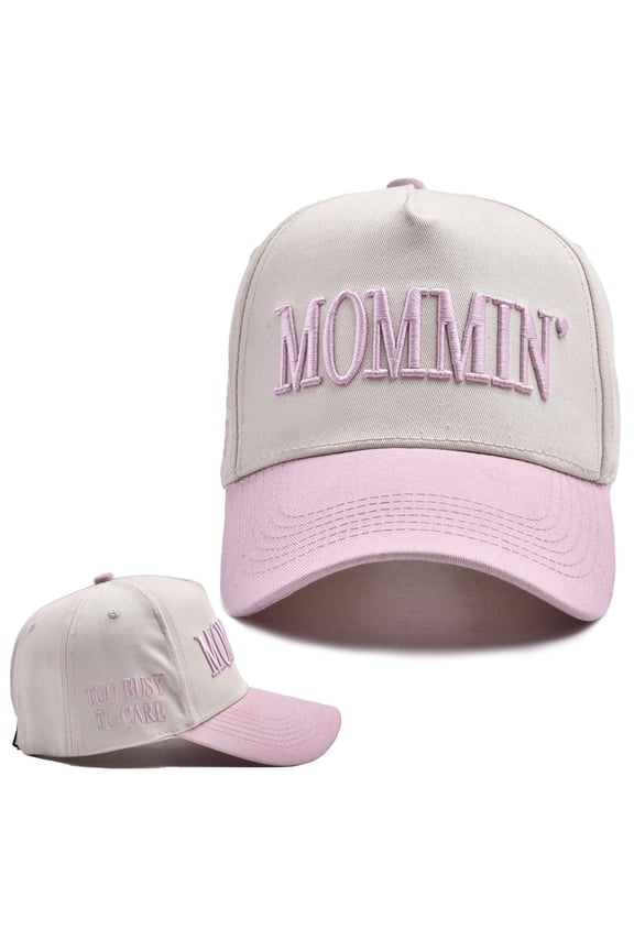 Softball Hat Women's Retro Two Tone Ponytail Trucker Hat, Embroidered Mommin Adjustable Baseball Cap for Women Pink