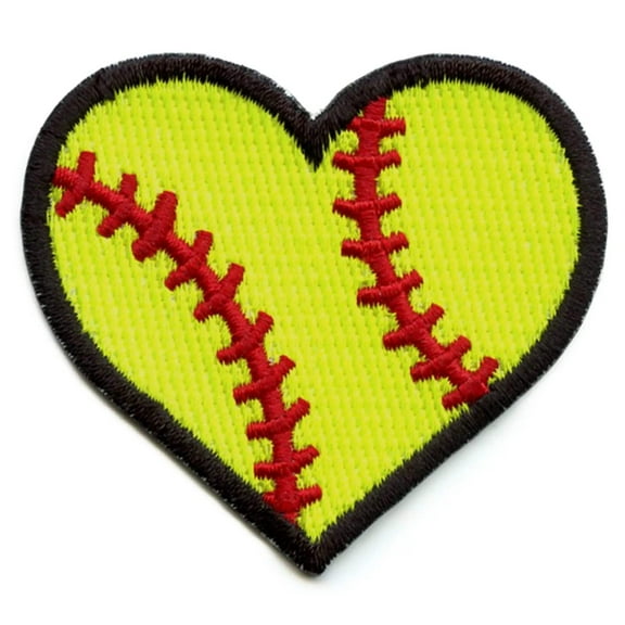 Softball Heart Patch Sports Underhand Pitch Embroidered Iron On
