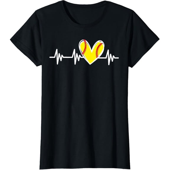 Softball Heartbeat Love for Women Teen Girls Tween Heart T-ShirtMen and women, Black T-shirt, size: Extra large
