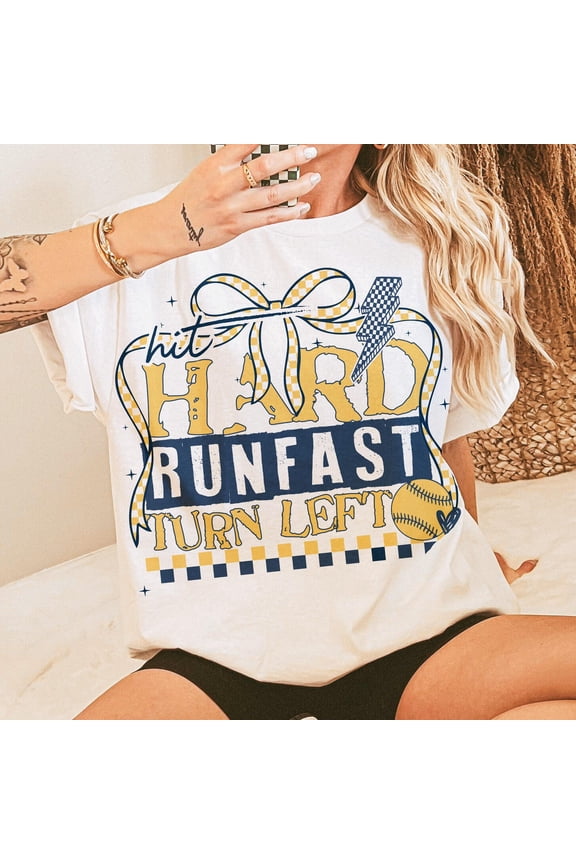 Softball Hit Hard Run Fast T-Shirt, Retro Softball Saying Shirt, Game Day Softball Mom Tee, Funny Softball Quote Shirt