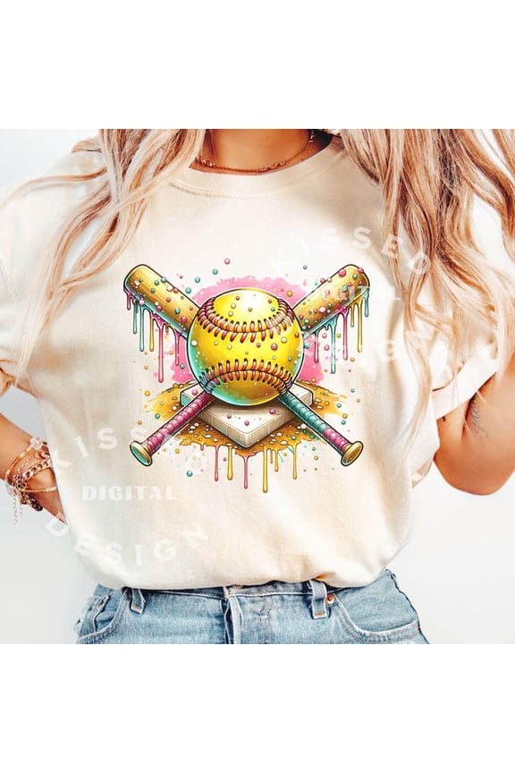 Softball Home Plate Ice Cream Drip Team Mom Shirt