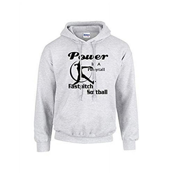 Softball Hooded Sweatshirt Power in A Ponytail-Ash-Medium Light Grey
