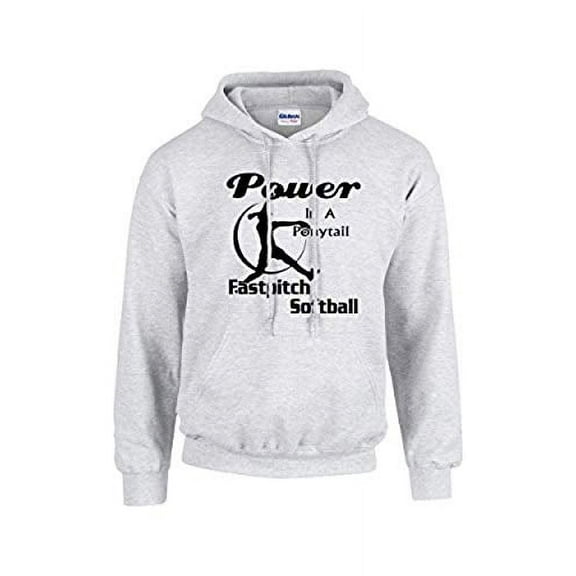 Softball Hooded Sweatshirt Power in A Ponytail-Ash-Small Light Grey