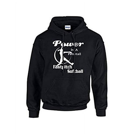 Softball Hooded Sweatshirt Power in A Ponytail-Blk-Medium