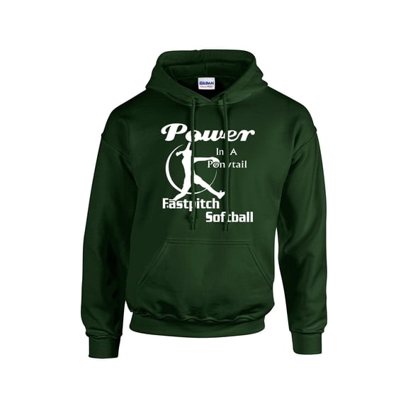 Softball Hooded Sweatshirt Power in A Ponytail-Frst-XXXL Forest Green