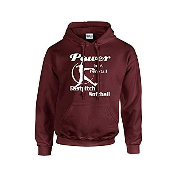 Softball Hooded Sweatshirt Power in A Ponytail-Mron-Large Maroon