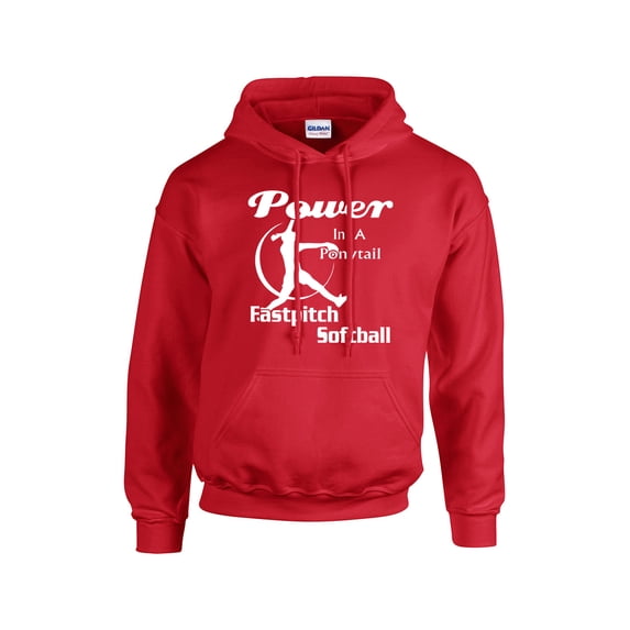 Softball Hooded Sweatshirt Power in A Ponytail-Red-XXXL