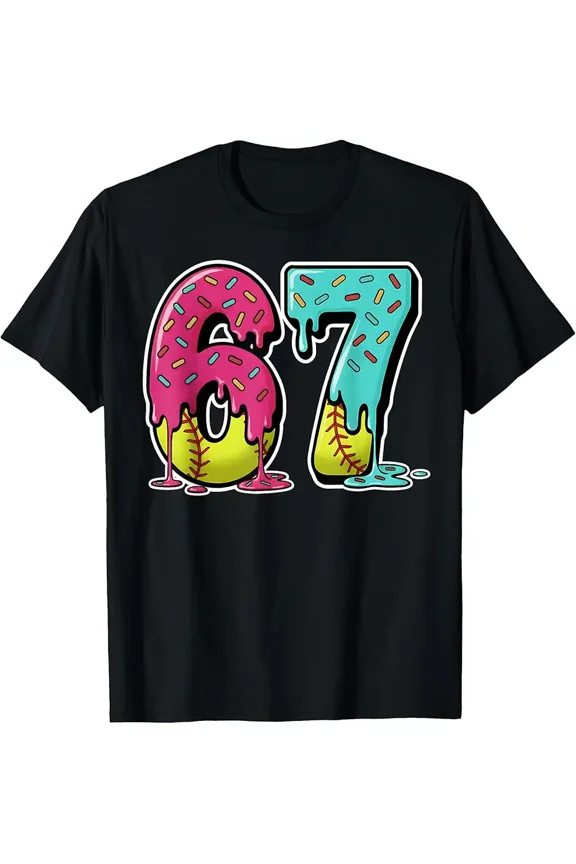 Softball Ice Cream Drip Number 67 Graphic for Women Short Sleeve Tee