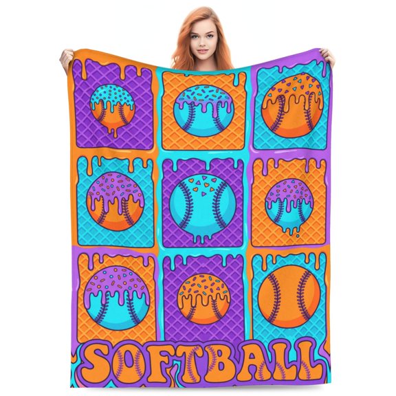 Softball Ice Cream Gift Blanket, Softball Sports Throw, Home Decor for Bedroom Couch Sofa, Halloween Christmas Thanksgiving Gift for Softball Lovers 50x40