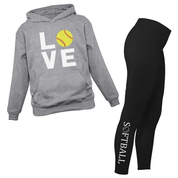 Softball-Inspired Leggings & Hoodie Set for Women and Girls - Ideal Gift for Softball Fans - Comfortable Sporty Apparel - Stylish & Breathable Activewear Black Medium / Gray Medium