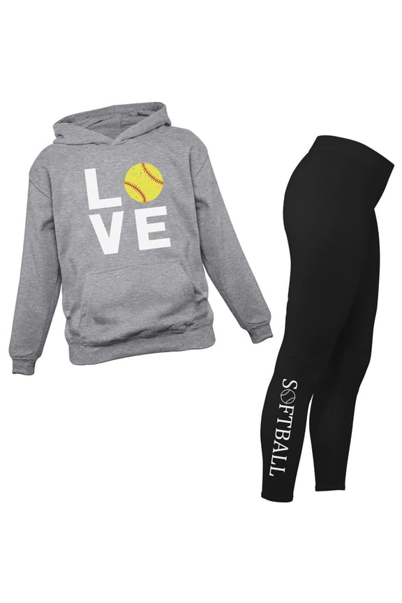 Softball-Inspired Leggings & Hoodie Set for Women and Girls - Ideal Gift for Softball Fans - Comfortable Sporty Apparel - Stylish & Breathable Activewear Black Medium / Gray Medium