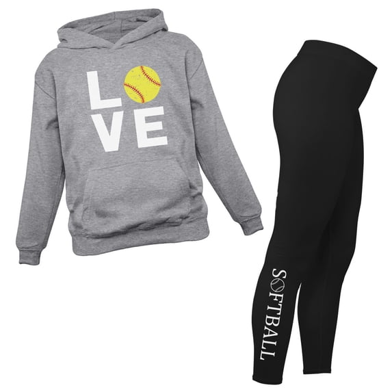 Softball-Inspired Leggings & Hoodie Set for Women and Girls - Ideal Gift for Softball Fans - Comfortable Sporty Apparel - Stylish & Breathable Activewear Black X-Large / Gray X-Large