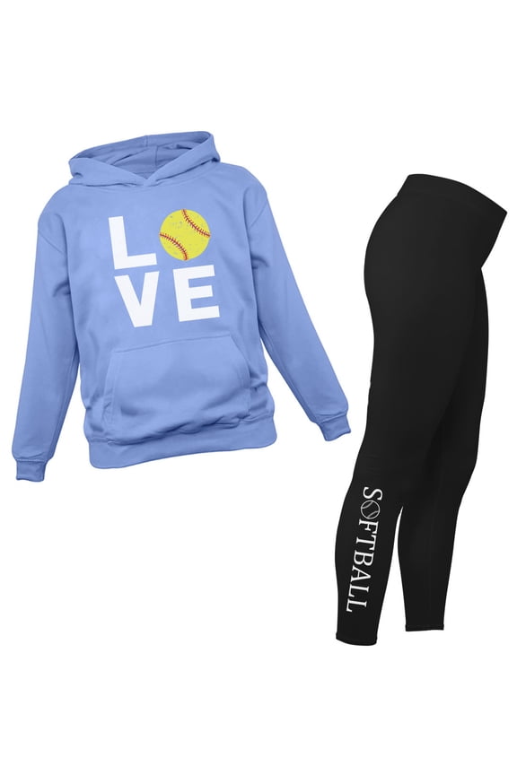 Softball-Inspired Leggings & Hoodie Set for Women and Girls - Ideal Gift for Softball Fans - Comfortable Sporty Apparel - Stylish & Breathable Activewear Black XX-Large / California Blue XX-Large