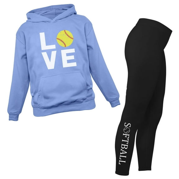 Softball-Inspired Leggings & Hoodie Set for Women and Girls - Ideal Gift for Softball Fans - Comfortable Sporty Apparel - Stylish & Breathable Activewear Black XX-Large / California Blue XX-Large