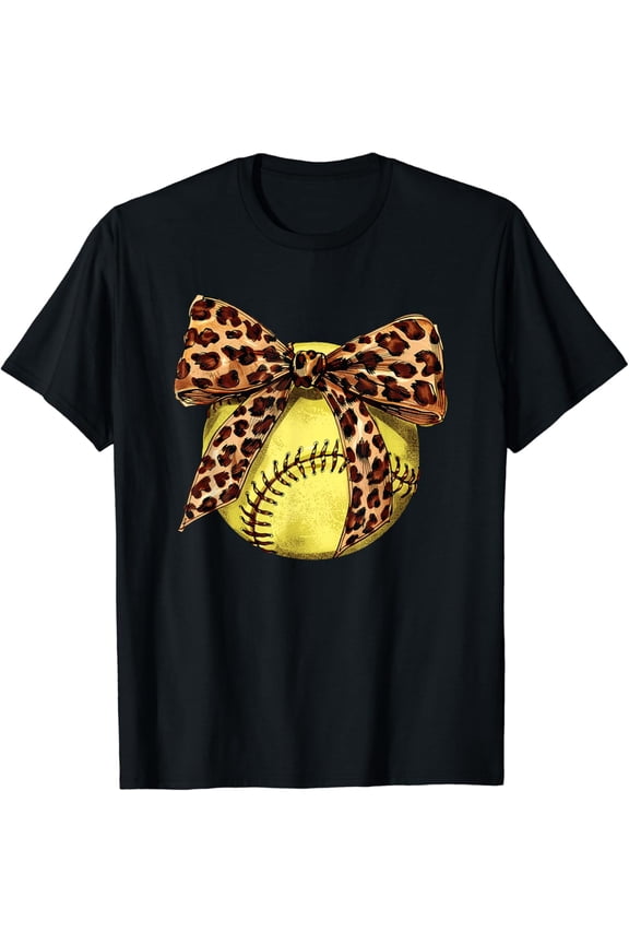 Softball Leo.Pard Animal Print Bow Ribbon Mom Daughter Shirt S-5XL Shirt
