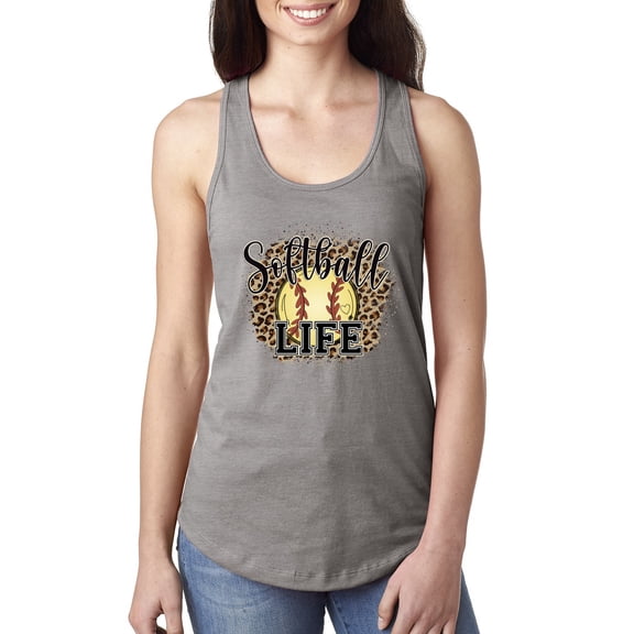 Softball Life Animal Print Girl Sports Ladies Racerback Tank Top, Heather Grey, Large