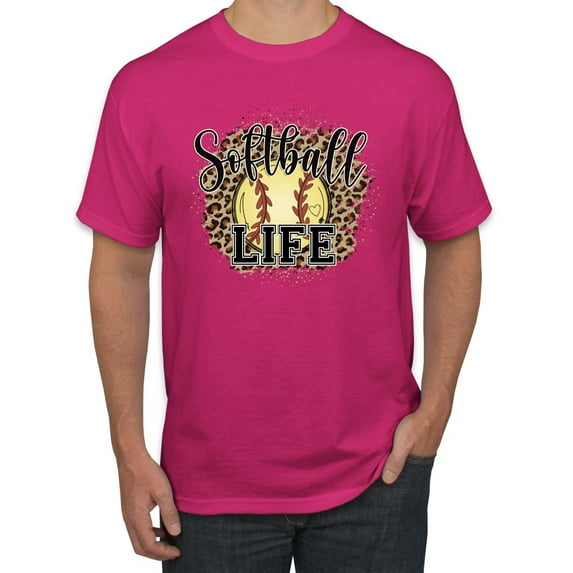 Softball Life Animal Print Girl Sports Men's Graphic T-Shirt, Fuschia, Large