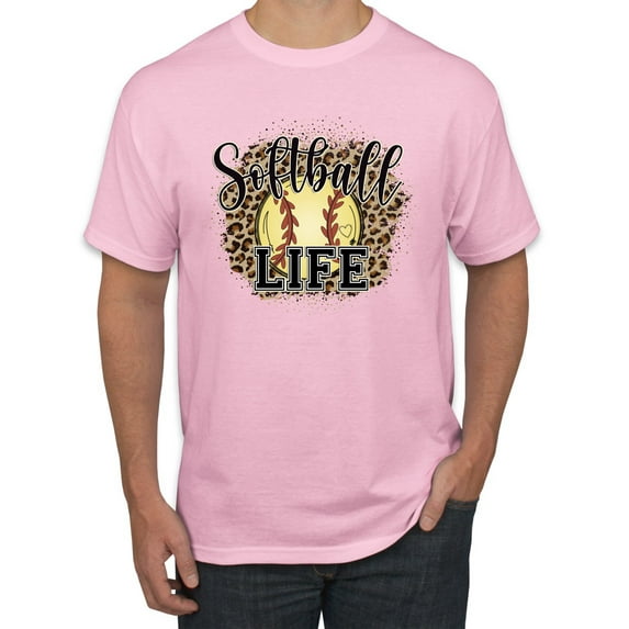 Softball Life Animal Print Girl Sports Men's Graphic T-Shirt, Light Pink, 5X-Large