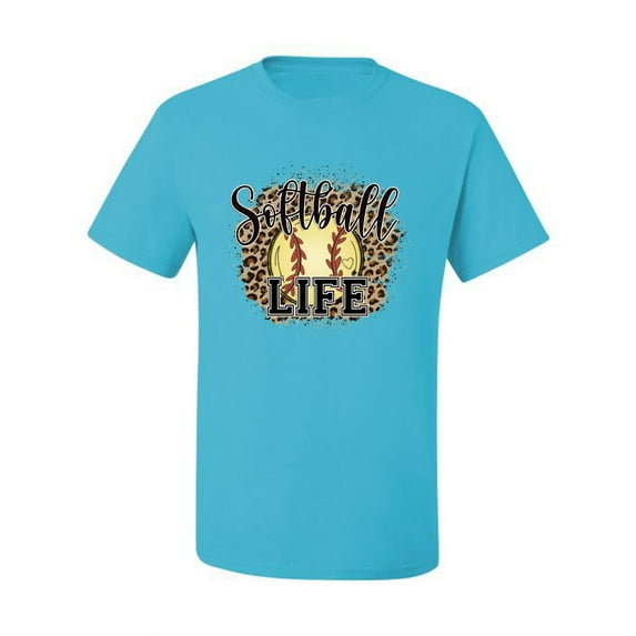 Softball Life Animal Print Girl Sports Men's Graphic T-Shirt, Light Turquoise, 3X-Large