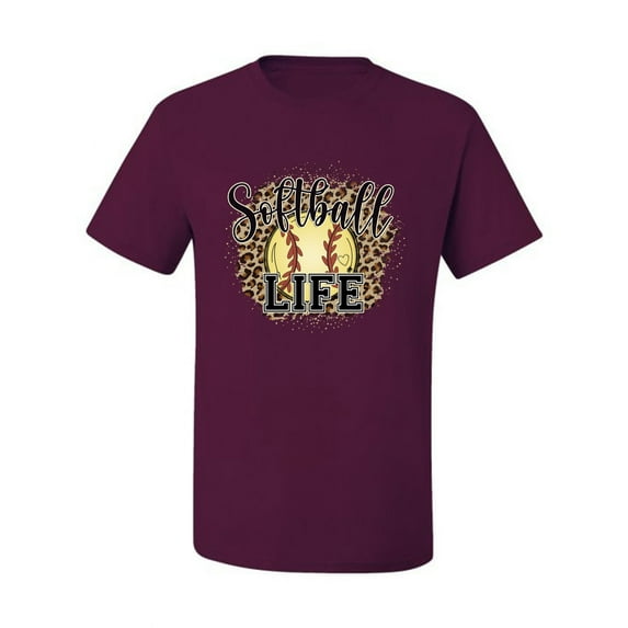 Softball Life Animal Print Girl Sports Men's Graphic T-Shirt, Maroon, X-Large