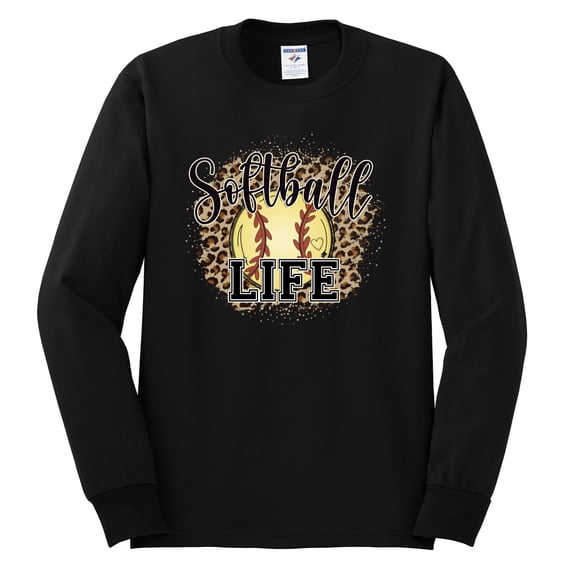 Softball Life Animal Print Girl Sports Mens Long Sleeve Shirt, Black, XX-Large