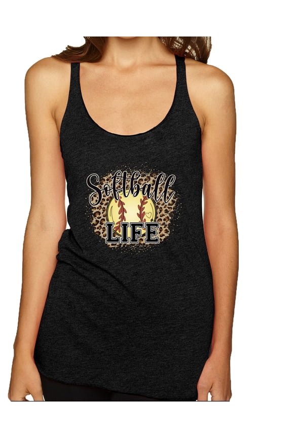 Softball Life Animal Print Girl Sports Tri-Blend Racerback Tank Top, Vintage Black, Large
