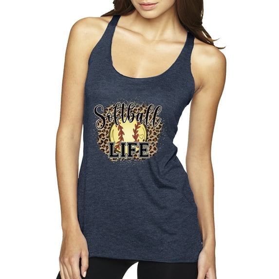 Softball Life Animal Print Girl Sports Tri-Blend Racerback Tank Top, Vintage Navy, Small