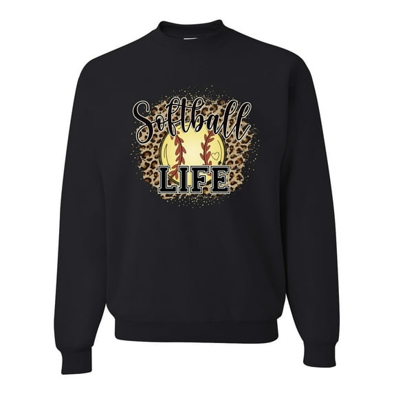 Softball Life Animal Print Girl Sports Unisex Crewneck Graphic Sweatshirt, Black, 4X-Large