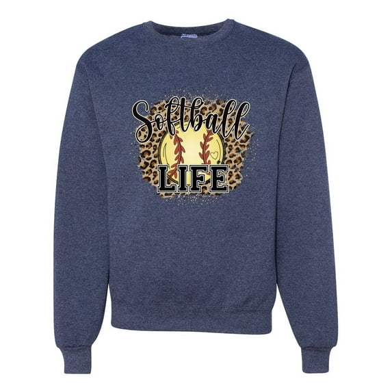 Softball Life Animal Print Girl Sports Unisex Crewneck Graphic Sweatshirt, Vintage Heather Navy, Large
